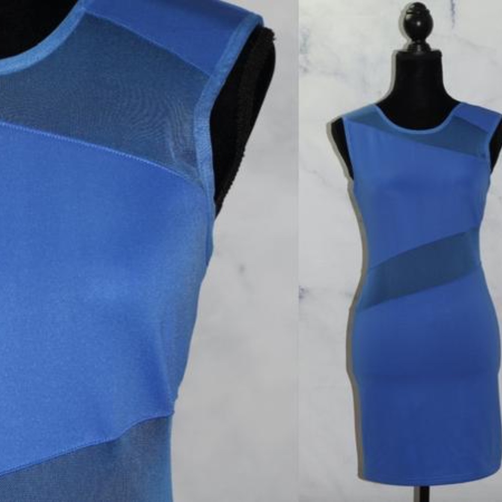 Blue Mesh Stretch Cocktail Dress (S)
